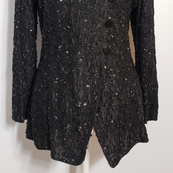 GIORGIO ARMANI black floral sequins jacket SZ 42 - Picture 3 of 10